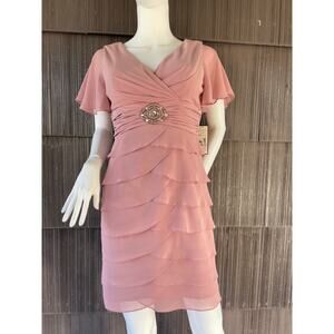 🔥NWT Jessica Howard Dusty Pink Tiered Ruffled Beads Party Formal Cocktail Dress